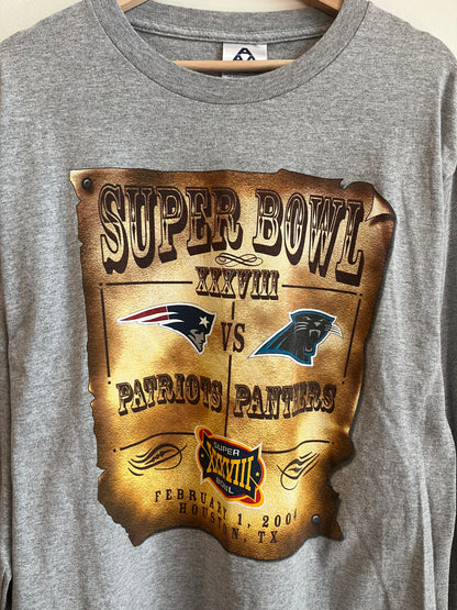 2004 Carolina Panthers vs Patriots Superbowl Long-Sleeve Shirt (L)