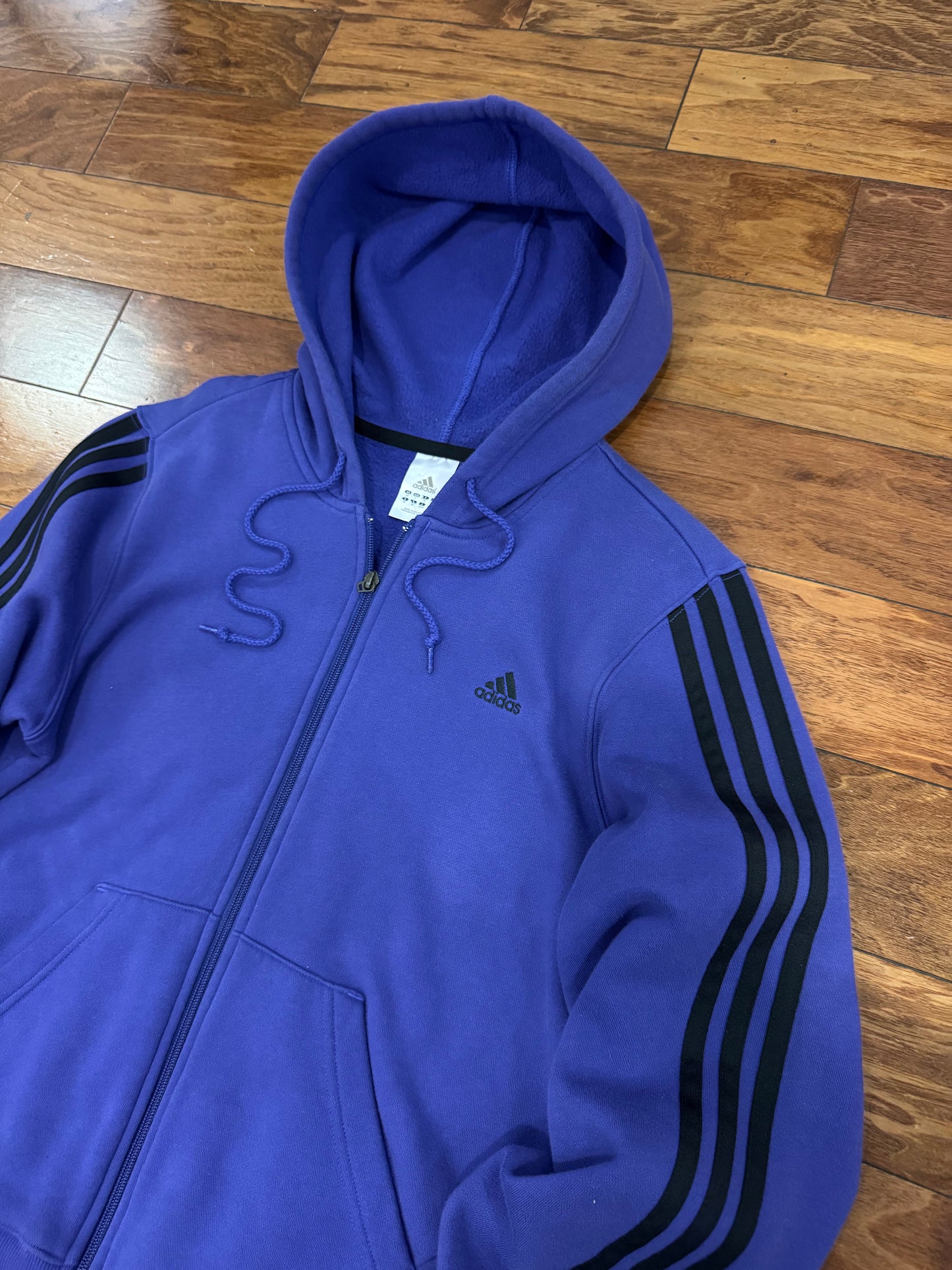 00s Adidas Purple Striped Full Zip Hoodie (L)