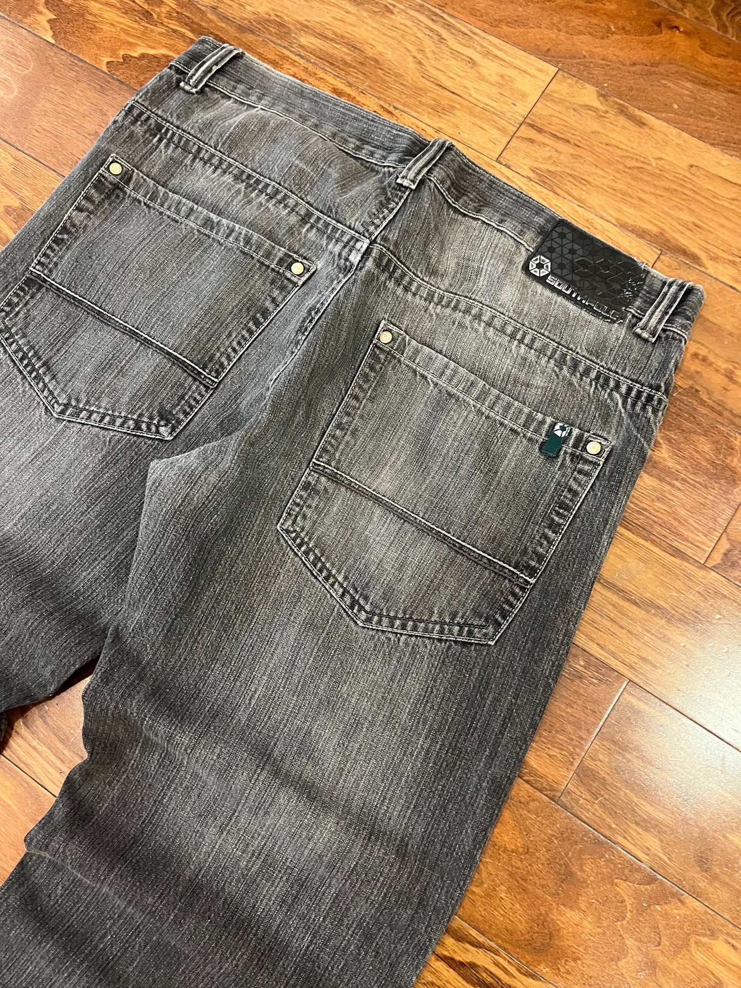 00s South Pole Black Baggy Green Tab Jeans (38)