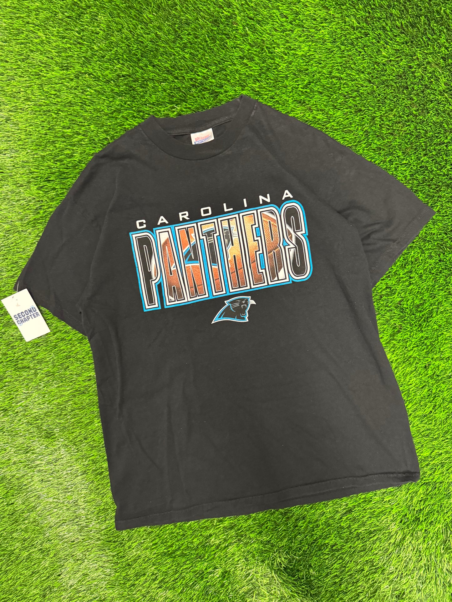 00s Carolina Panthers Hanes Spell Out Black Tee (L)