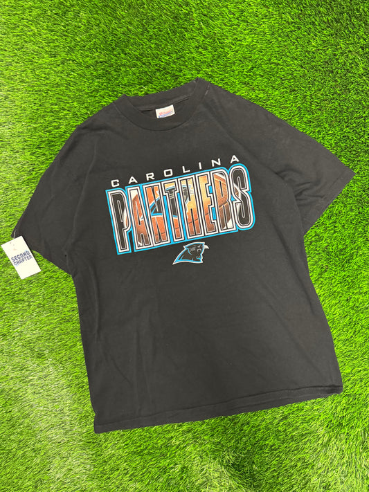 00s Carolina Panthers Hanes Spell Out Black Tee (L)