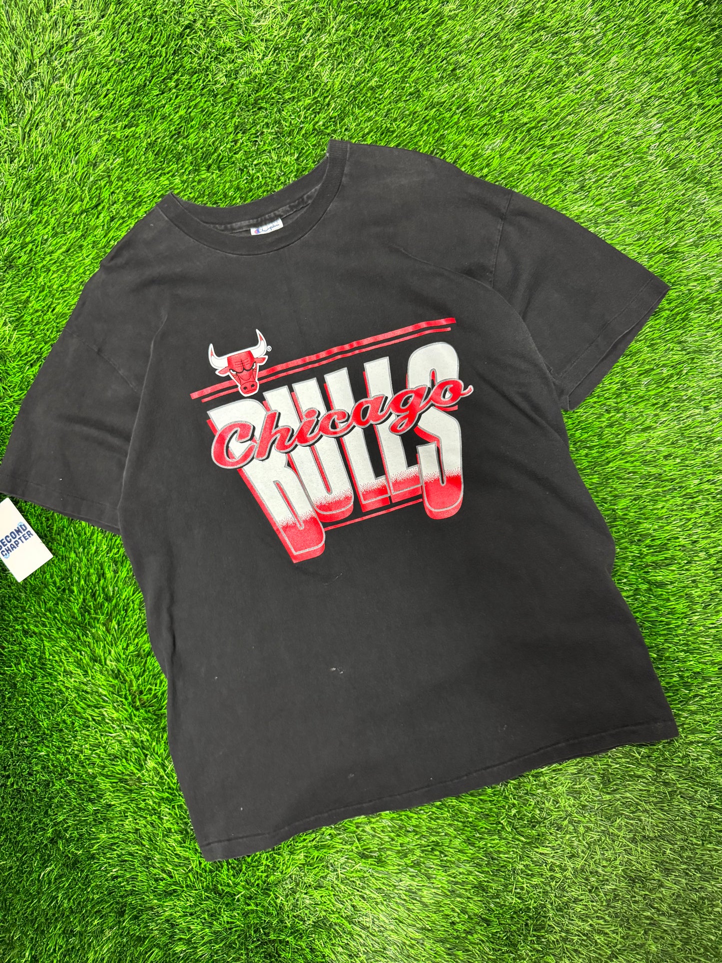 90s Chicago Bulls Champion Spell Out Vintage Tee (XL)