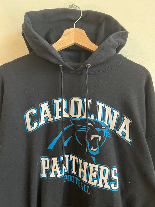 00s Carolina Panther Jerzees Spell Out Black Hoodie (XXL)