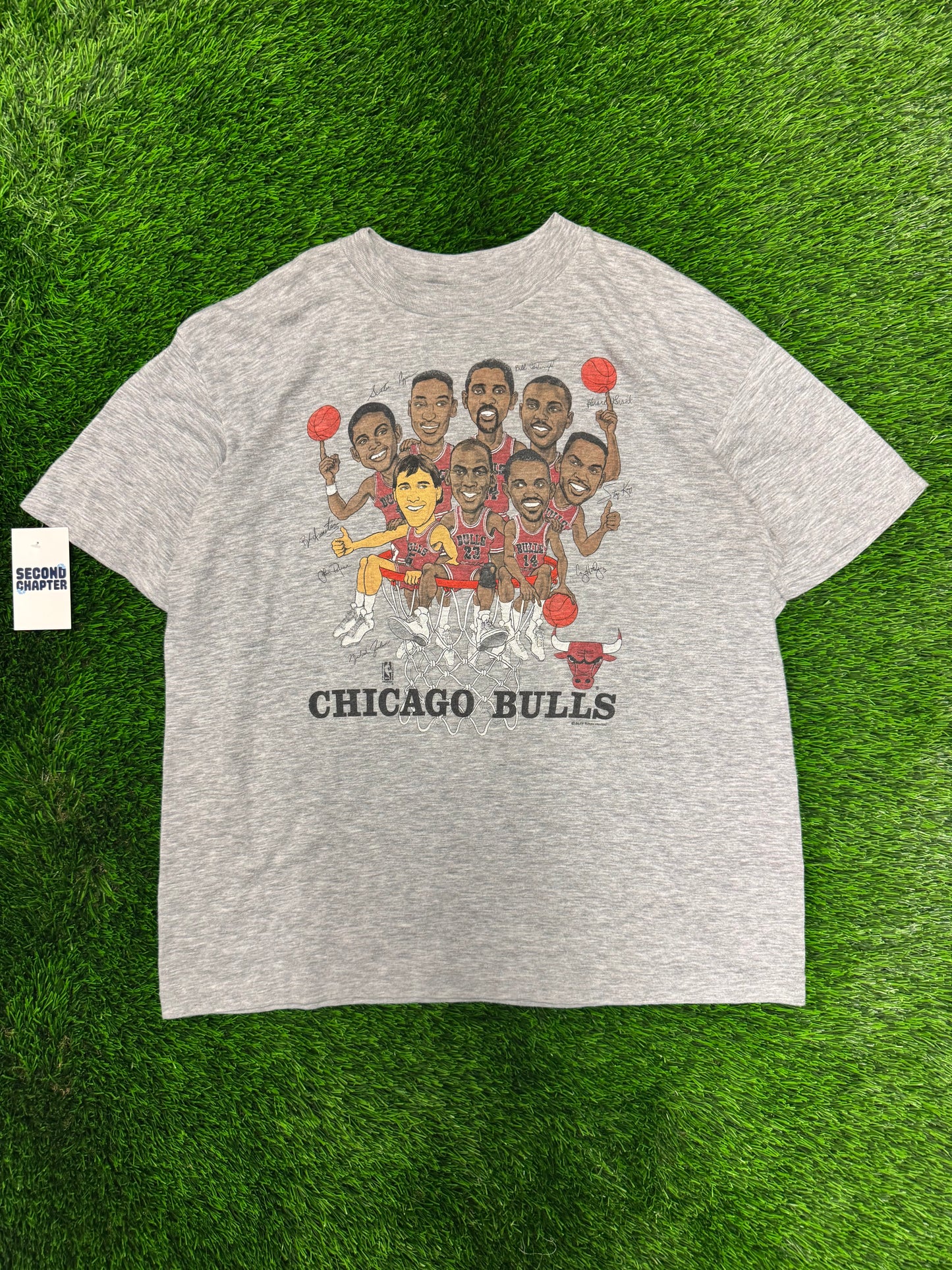 90s Chicago Bulls Hoopla Lottery Caricature Salem NBA Tee (XL)