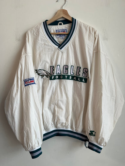 1990s Philadelphia Eagles Embroidered Spell Out White Starter Windbreaker (XL)