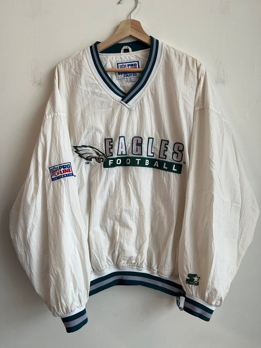 1990s Philadelphia Eagles Embroidered Spell Out White Starter Windbreaker (XL)
