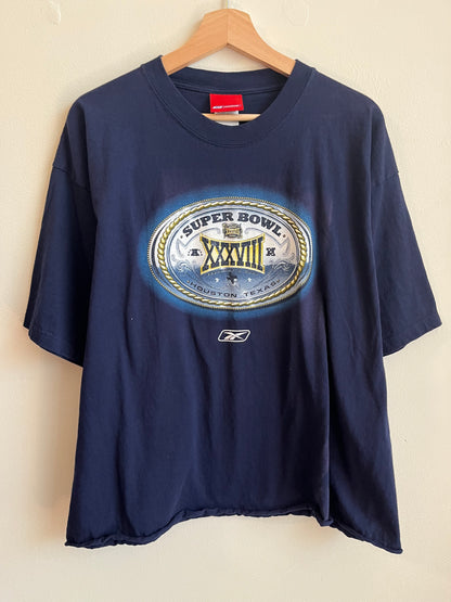 2004 New England Patriots VS Carolina Panthers Super Bowl Reebok Cropped Tee (L)