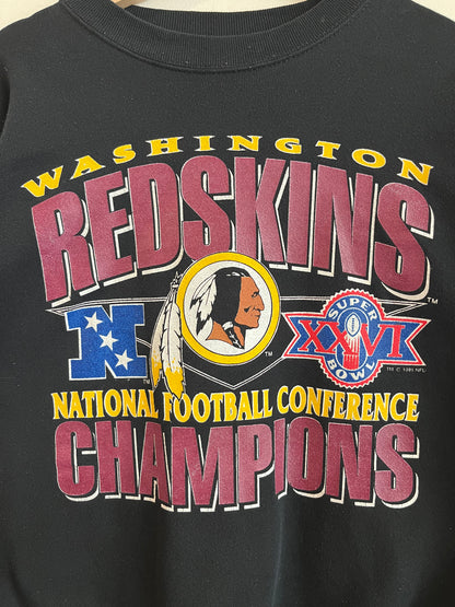 1991 Washington Redskins Conference Champions Black Spell Out Crewneck (L)