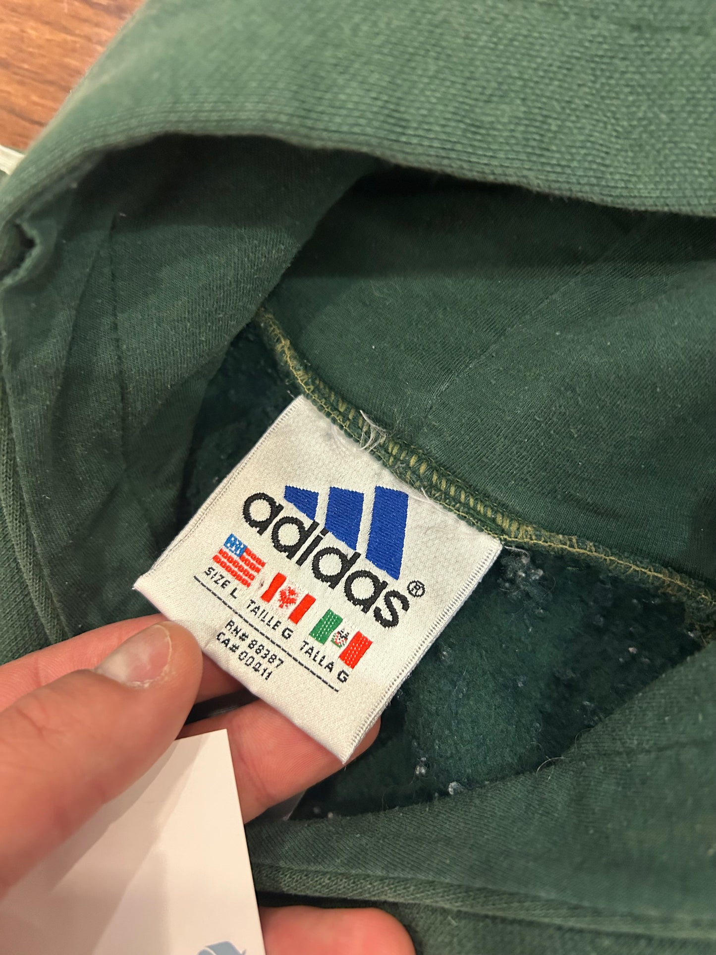 90s Adidas Green Vintage Striped Hoodie (L)