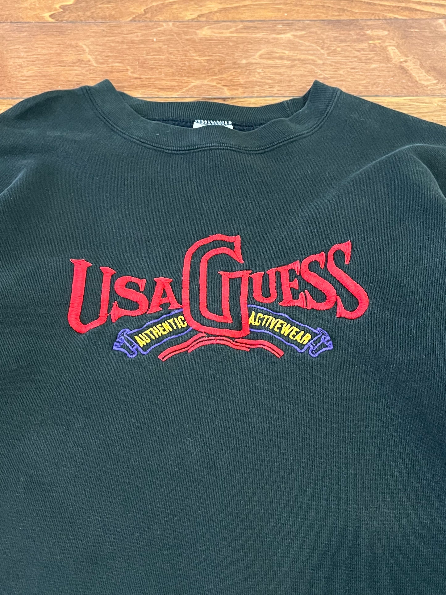 90s USA Guess Black Embroidered Crewneck (L)