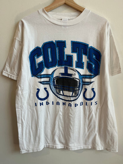 90s Indianapolis Colts Helmet Spell Out Graphic Tee (L)