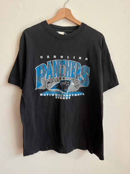 90s Carolina Panthers Faded Black Spell Out Tee (L)