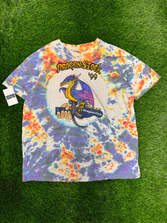 1999 Dragonstock Dragon Con Tie Dye Band Lineup Vintage Tee (XXL)