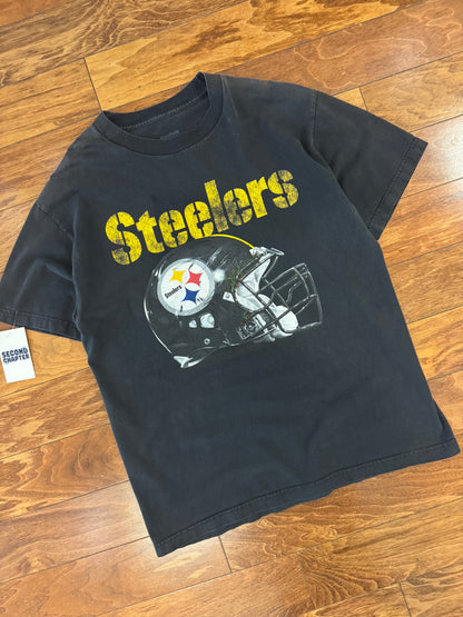 00s Pittsburgh Steelers Helmet Spell Out Vintage Graphic Tee (XL)