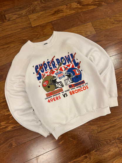 1990 Broncos v 49ers Super Bowl White Crewneck (M)