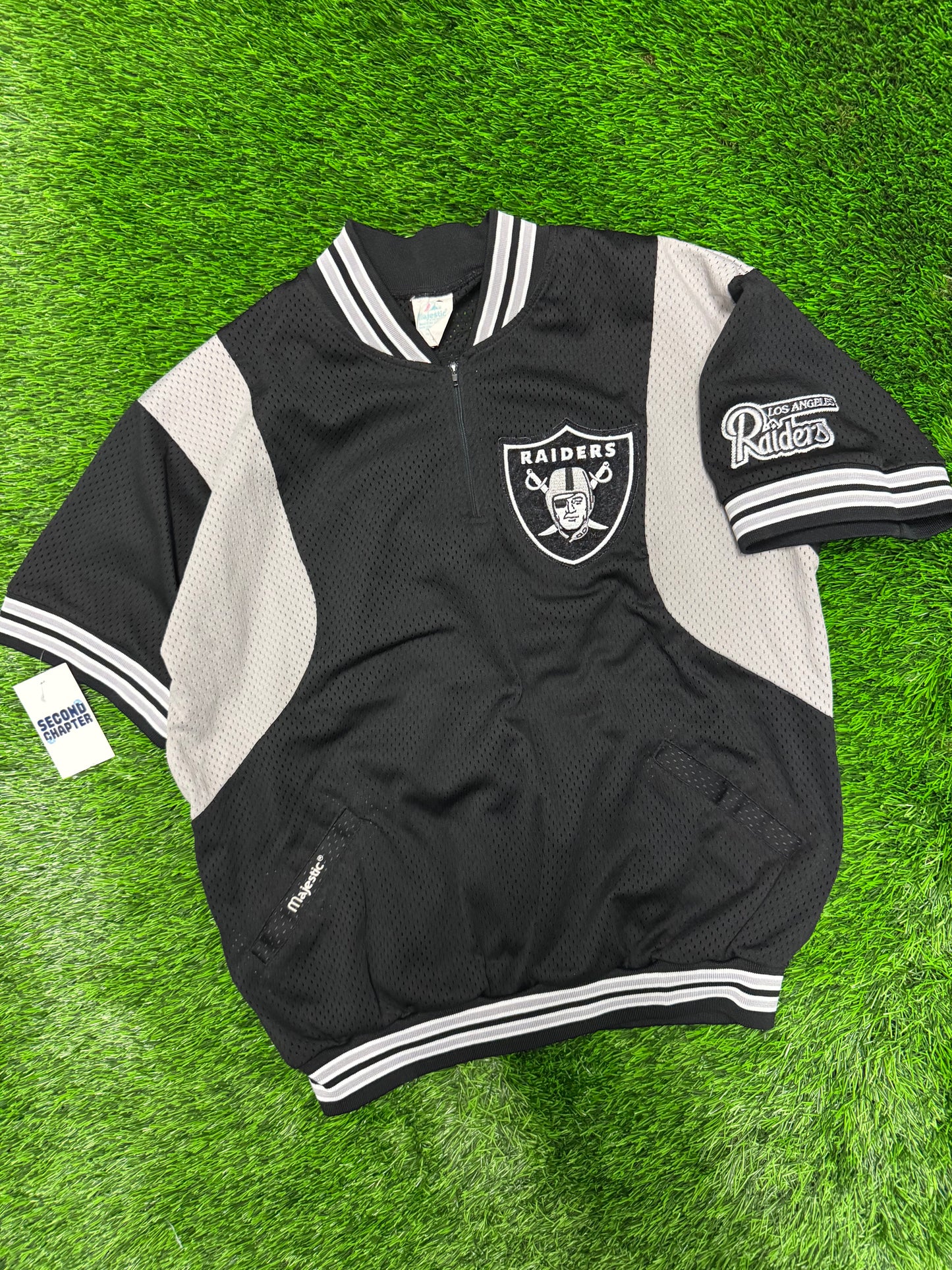 90s Los Angeles Raiders 1/4th Zip Mesh Majestic Jersey (L)