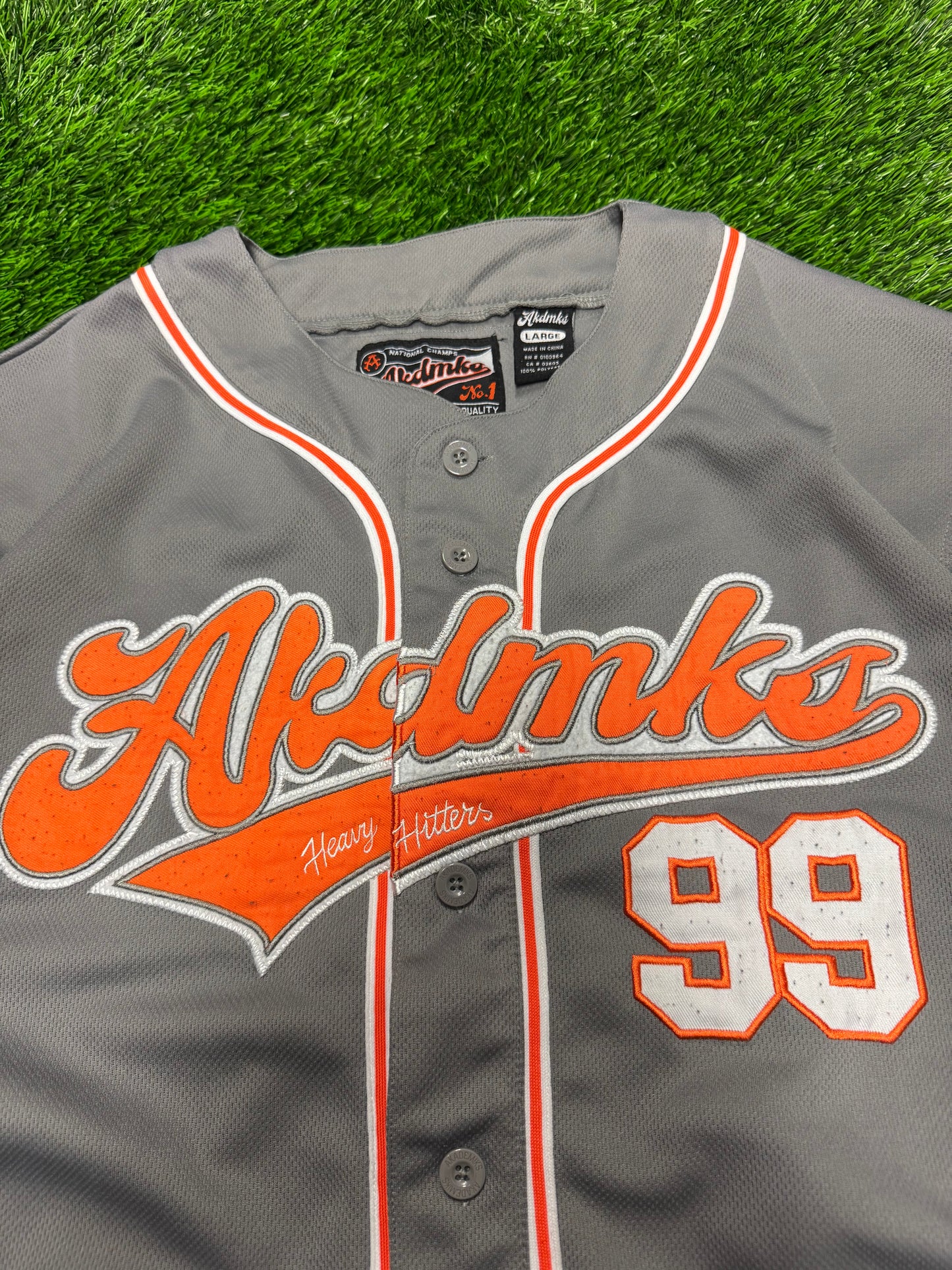 00s Akedemiks #99 Grey./Orange Baseball Jersey (L)