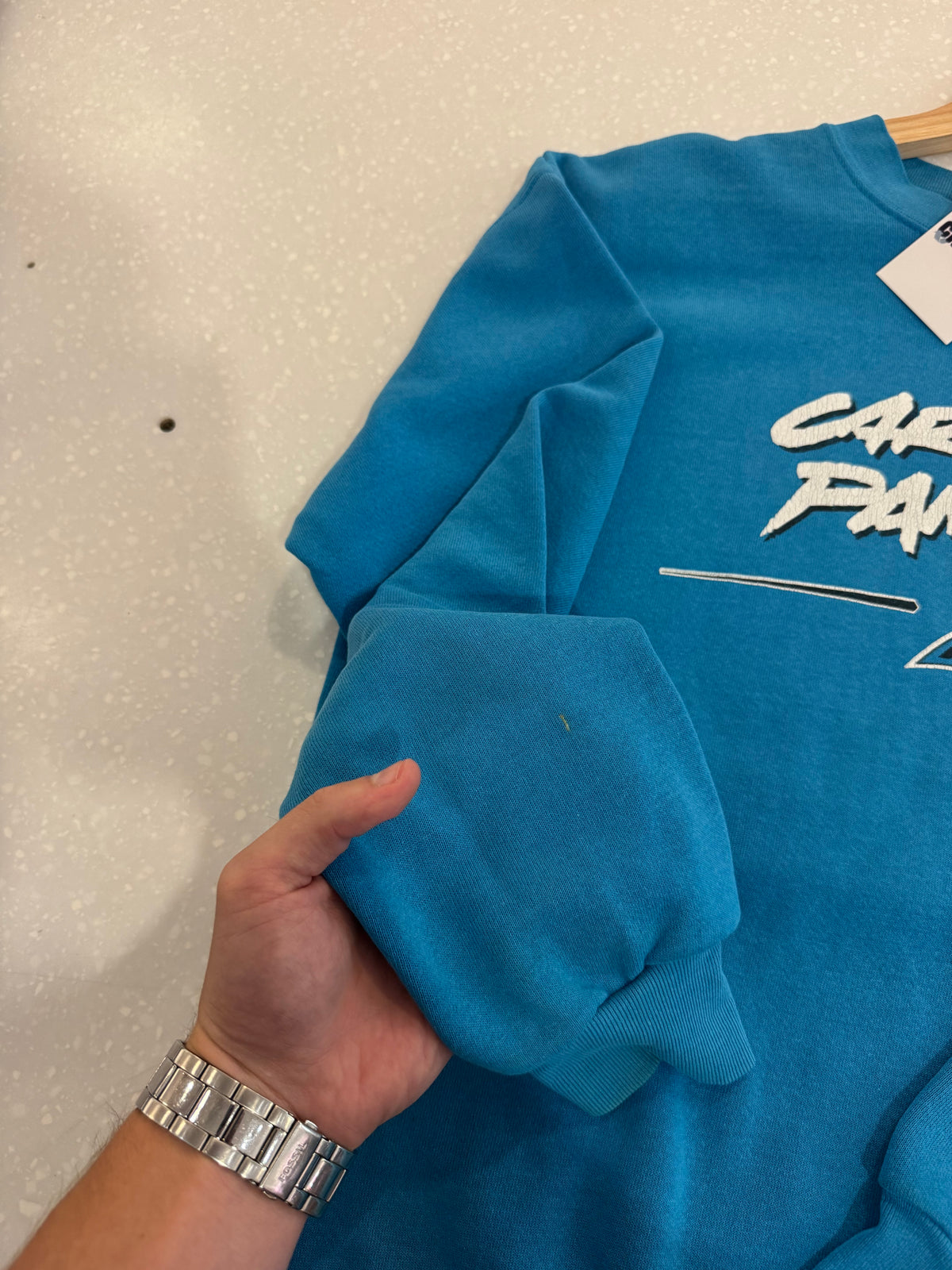 2003 Carolina Panthers Cat Scratch Faded Blue Crewneck (XL)