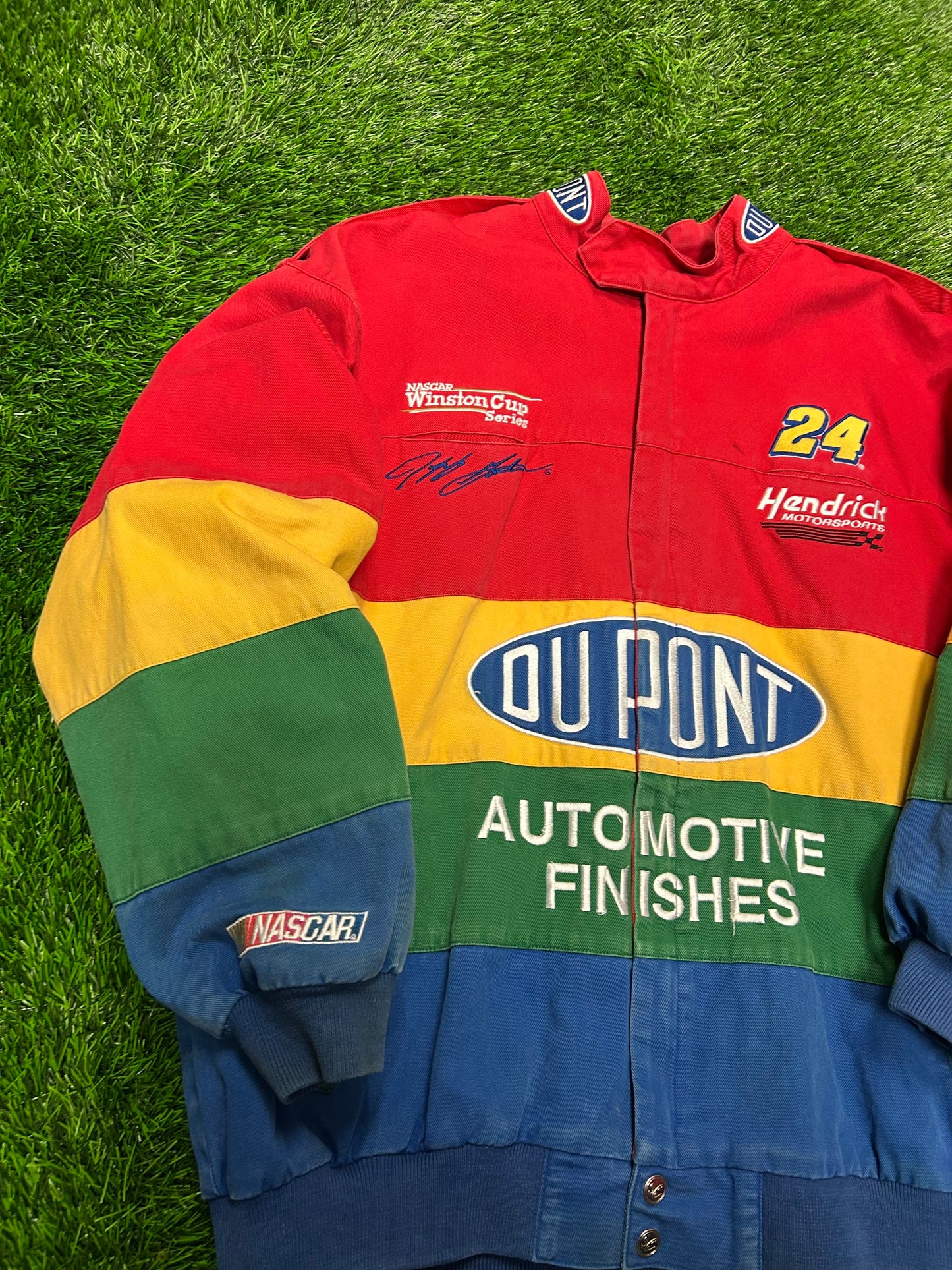 90s Dupont Jeff Gordon Vintage Rainbow Chase Authentic Racing Jacket (XL)