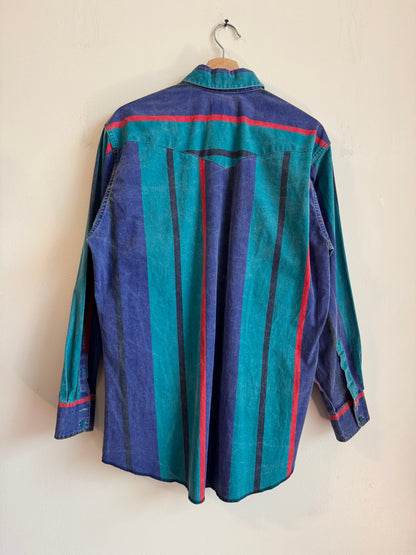 80s Wrangler Western Multi Color Flannel Button Down Shirt (L)