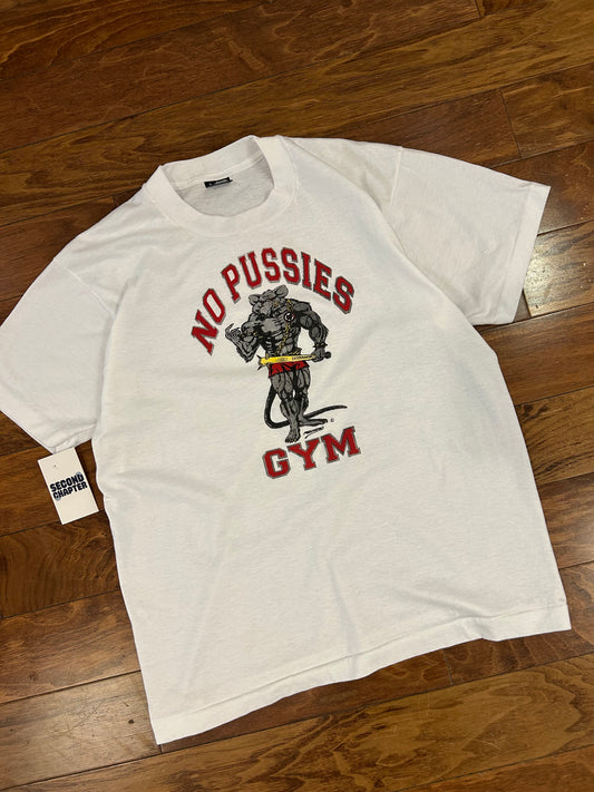 90s No Pussies Gym White Tee (L)