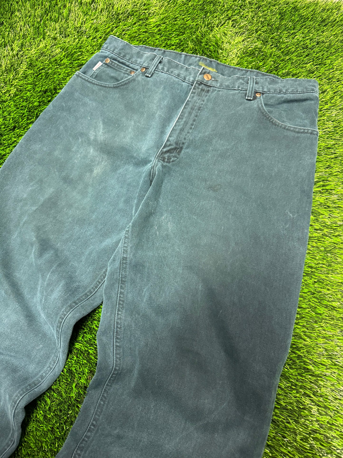 1999 Rare Carhartt B22HTG "Teal/Hunter Green" Denim Pants (38 x 30)