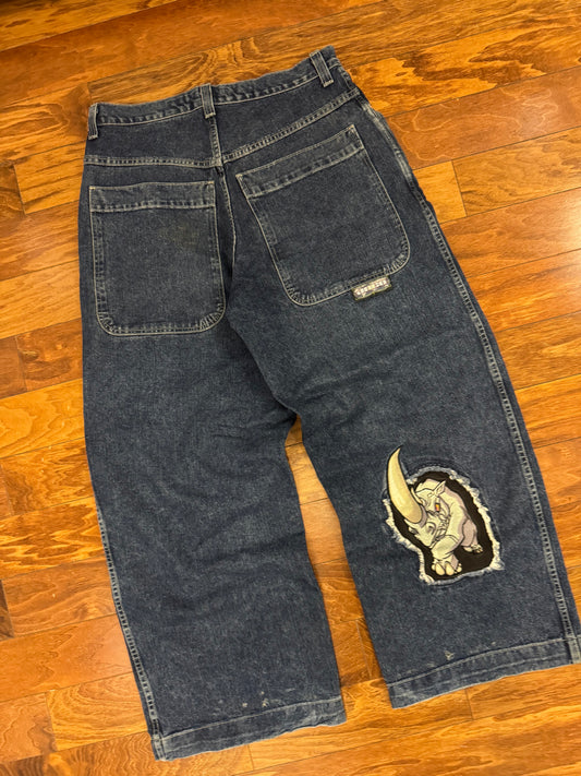 00s JNCO Rhino Endangered Species Baggy Jeans 26" Opening (36 x 32)