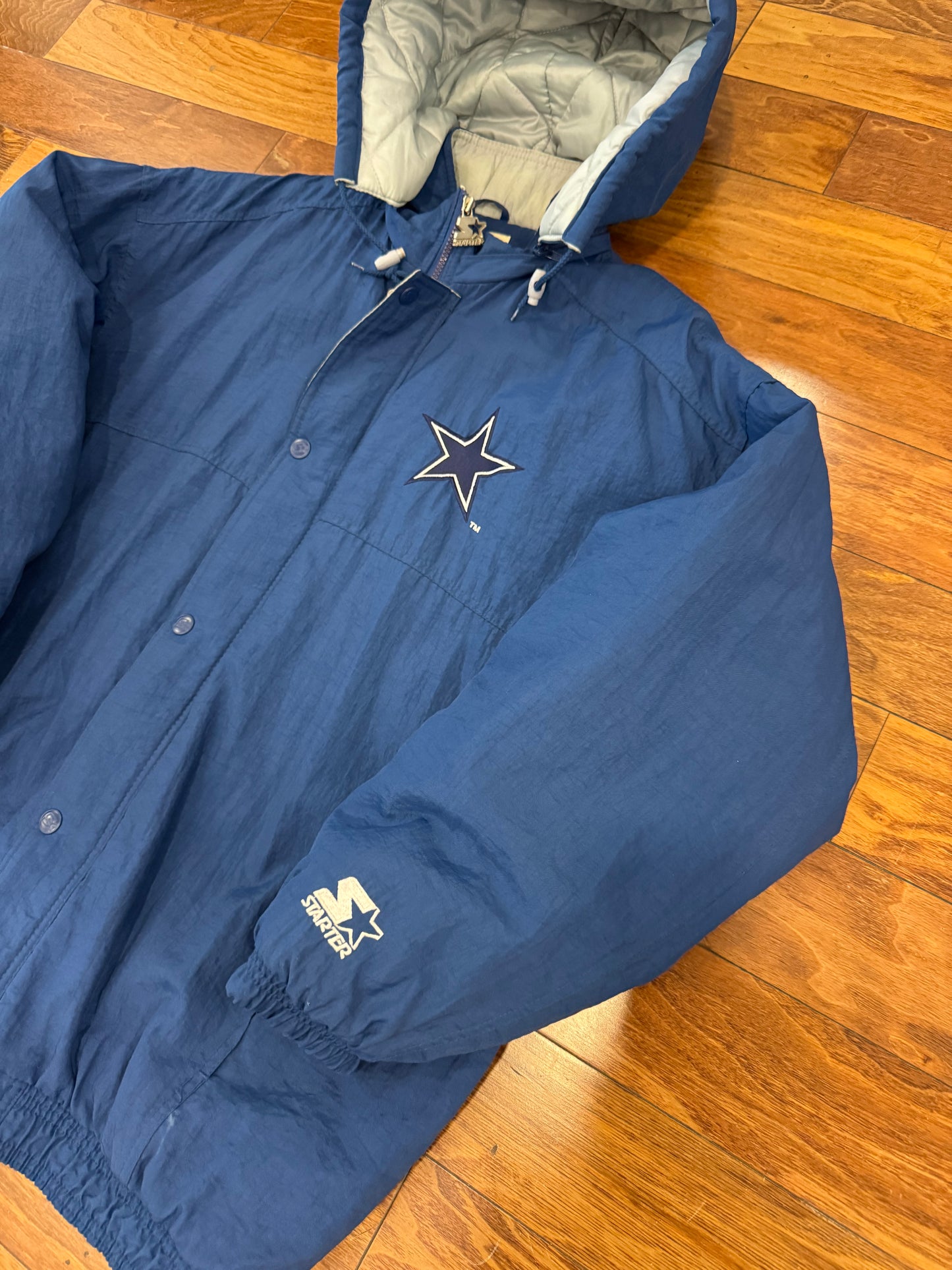 90s Dallas Cowboys Starter Embroidered Vintage Puffer Jacket (XL)
