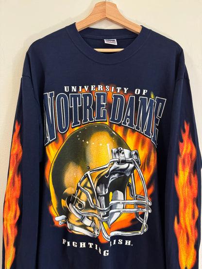 90s Notre Dame Rare NCC Apparel Flame Helmet Long Sleeve Shirt (XL)
