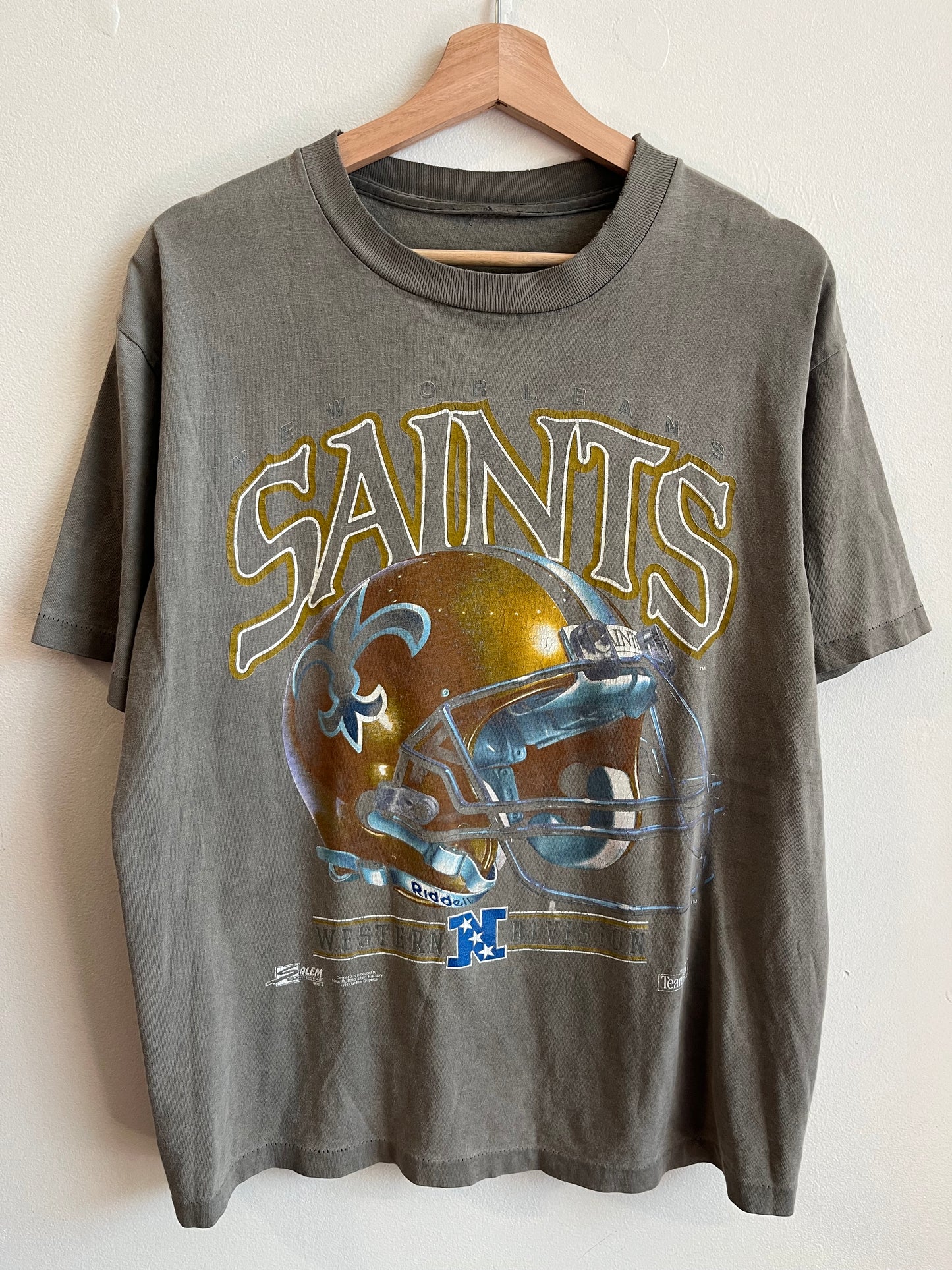1991 New Orleans Saints Smoke Faded Riddell Tee (L)