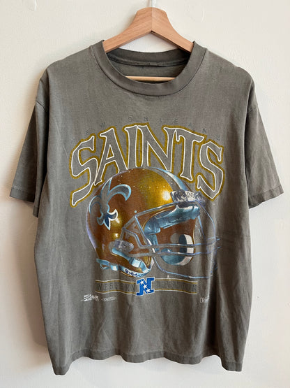 1991 New Orleans Saints Smoke Faded Riddell Tee (L)