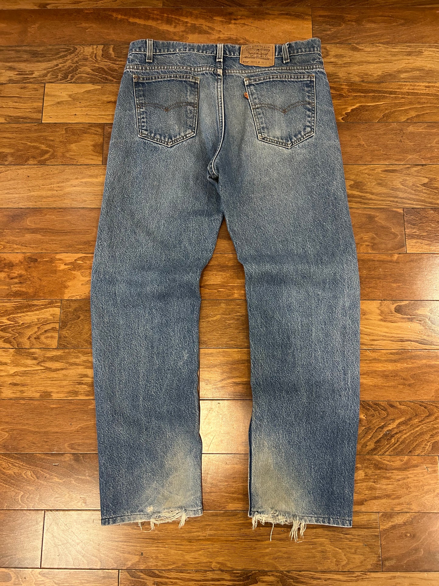 90s Levi's 505 Orange Tab Mud Wash Blue Jeans (36 x 31)