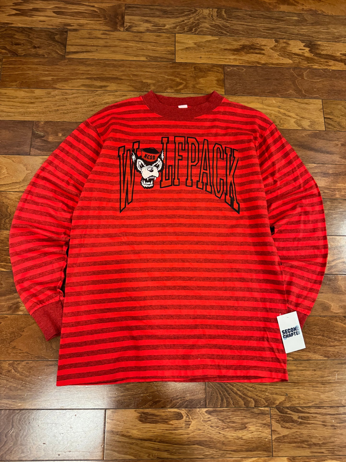 80s North Carolina University (NC State) Wolfpack Striped Long-Sleeve Shirt (L)