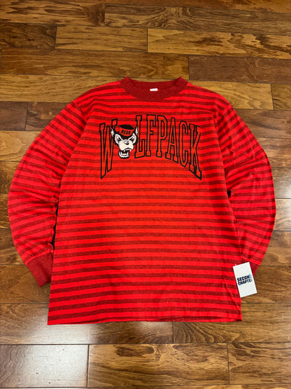 80s North Carolina University (NC State) Wolfpack Striped Long-Sleeve Shirt (L)