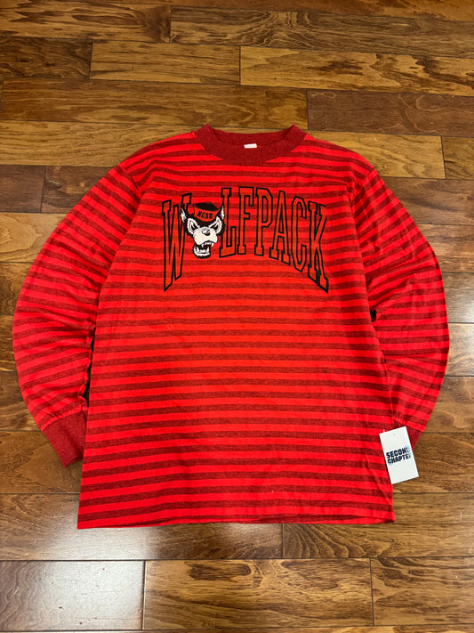 80s North Carolina University (NC State) Wolfpack Striped Long-Sleeve Shirt (L)