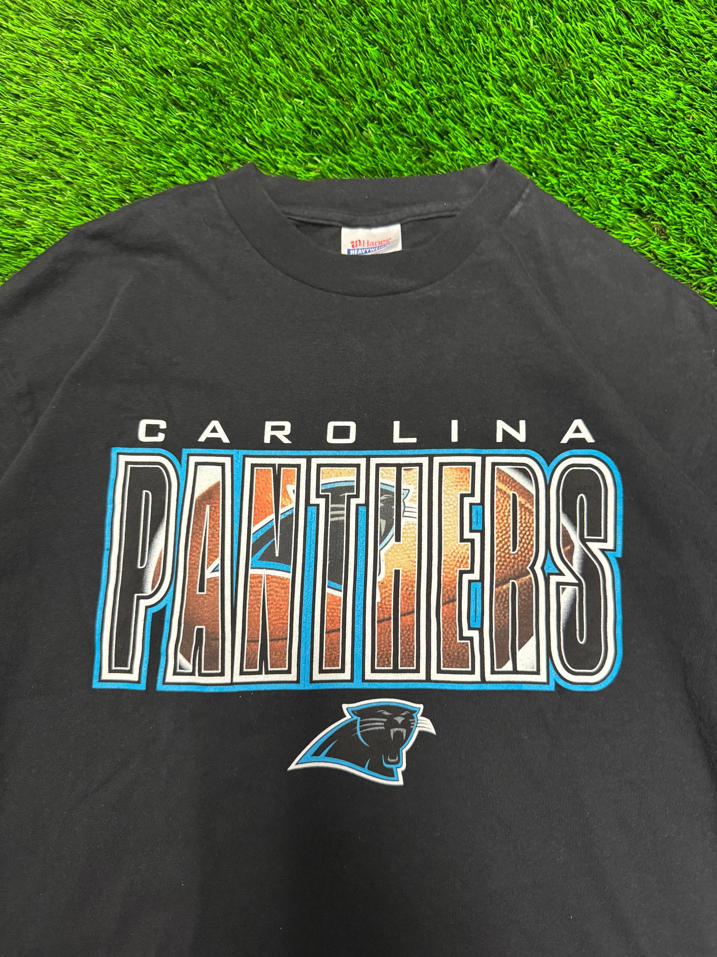00s Carolina Panthers Hanes Spell Out Black Tee (L)