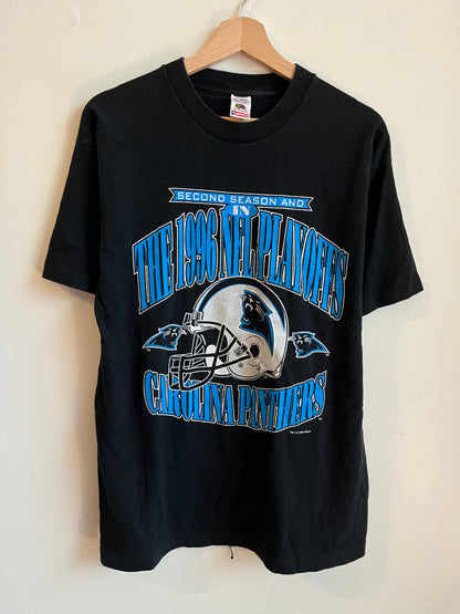 1996 Carolina Panthers Second Season NFL Helmet Black Tee (L)