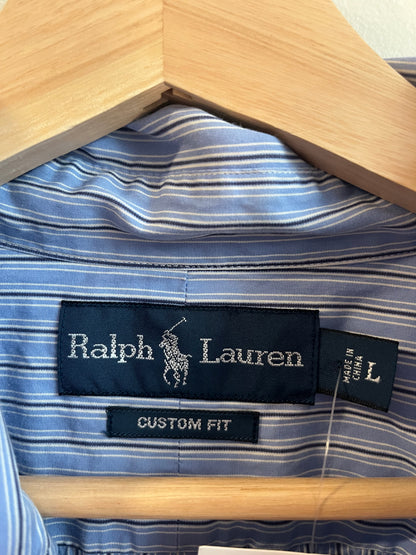 00s Polo Ralph Lauren Blue Striped Button Down Polo Shirt (L)
