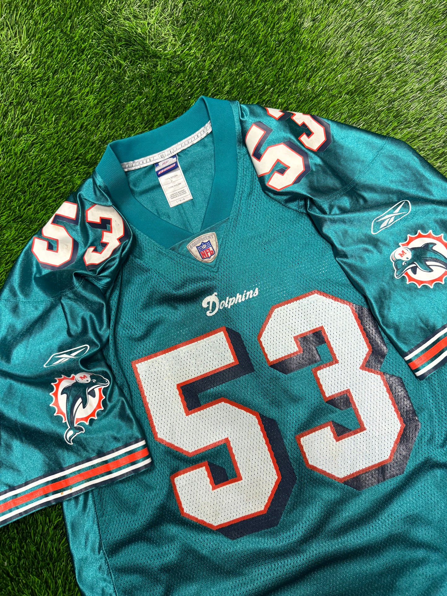 00s Miami Dolphins Bob Matheson #53 Vintage NFL Reebok Jersey (L)