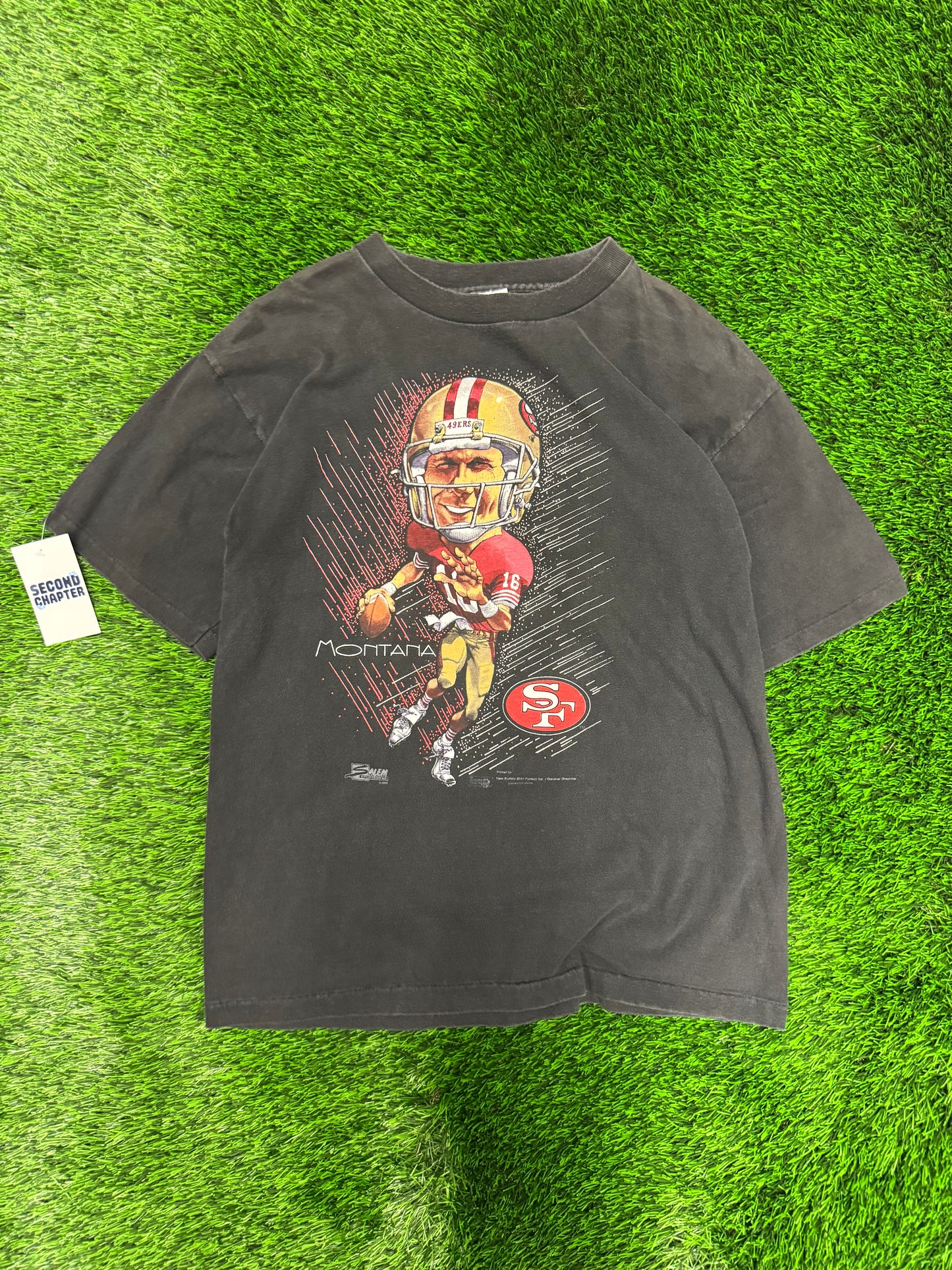90s Joe Montana San Francisco 49ers Caricature Salem Tee (L)
