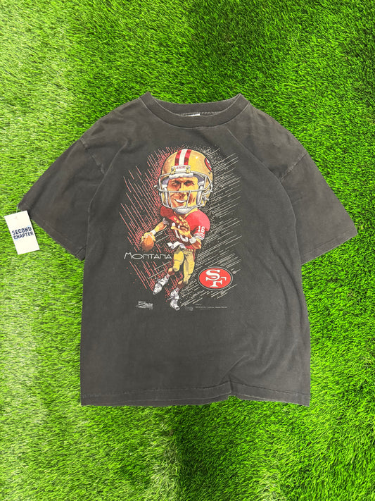 90s Joe Montana San Francisco 49ers Caricature Salem Tee (L)
