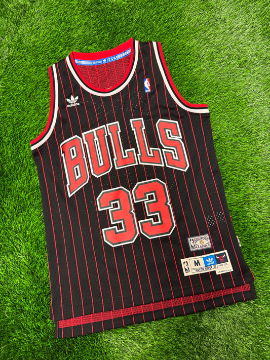 Chicago Bulls Hardwood Classics Adidas Scottie Pippen #33 Black Pinstripe Throwback NBA Jersey (M)
