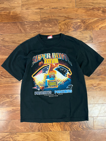 2004 Patriots v Panthers SB Black Tee (L)