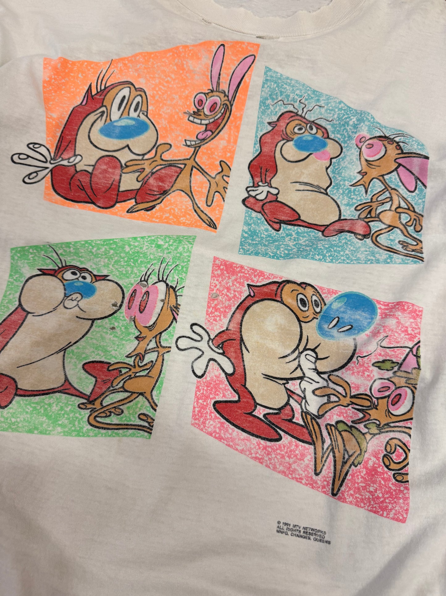 1991 Ren + Stempy Show Nicktoons Thrashed Vintage Cartoon Tee (XL)