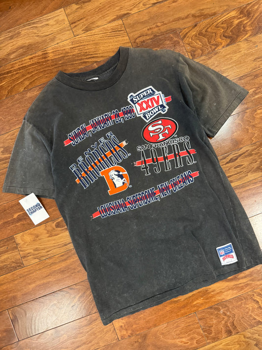 1990 Broncos v 49ers Super Bowl Nutmeg Faded Tee (L)