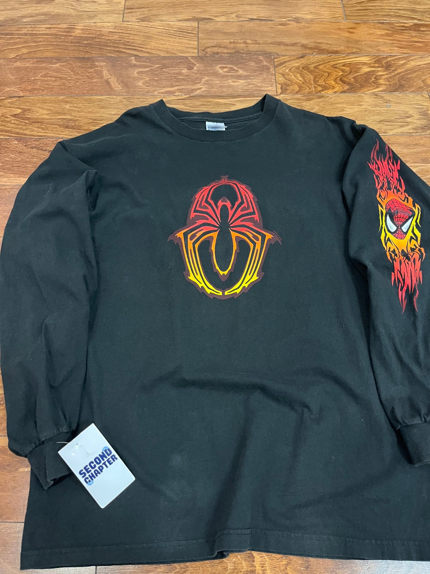 2001 Spiderman Flames Sleeve Hit Long-Sleeve Shirt (L)