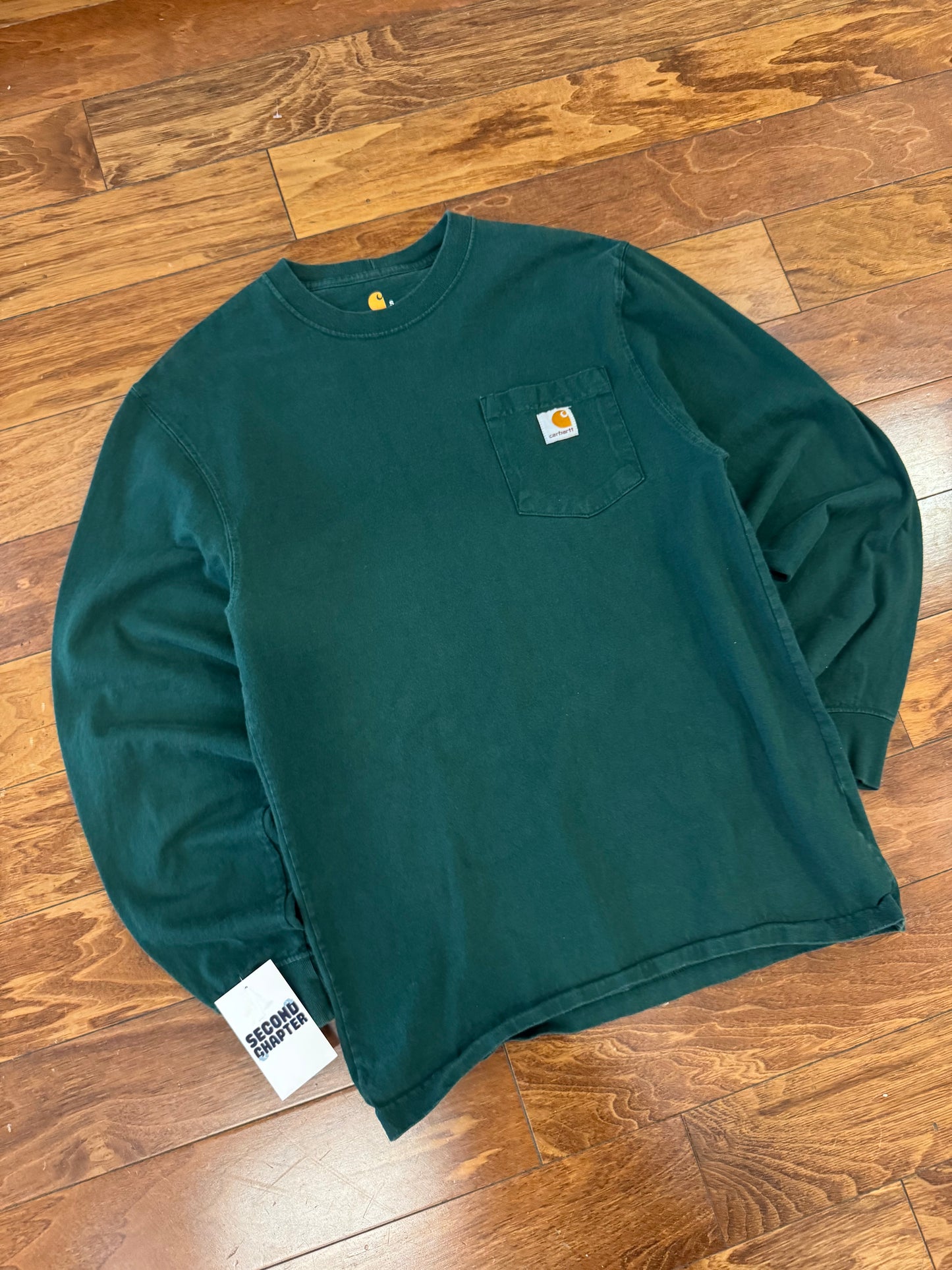 00s Carhartt Forest Green Essential Long-Sleeve Shirt (S)