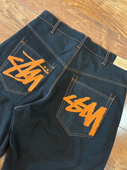 2010s Stussy Black & Orange Jean Shorts (34)