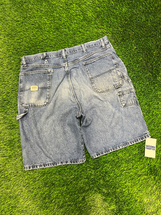 00s Wrangler Originals Carpenter Workwear Dark Blue Distressed Jean Shorts (38)