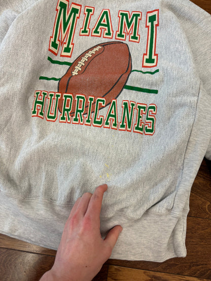 90s Miami Hurricanes Reverse Weave Spell Out Crewneck (XL)